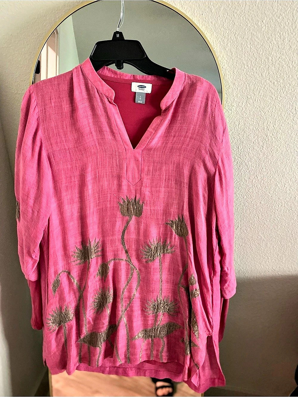 Old Navy Pink & Brown Embroidered Long Sleeve Tunic